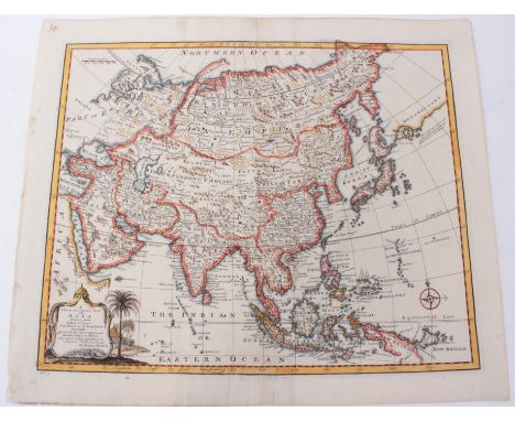 Emanuel Bowen (1720-1767), hand-coloured map - ‘A new &amp; accurate map of Asia’, 1747, 35cm x 43cm.Condition report: Patch 