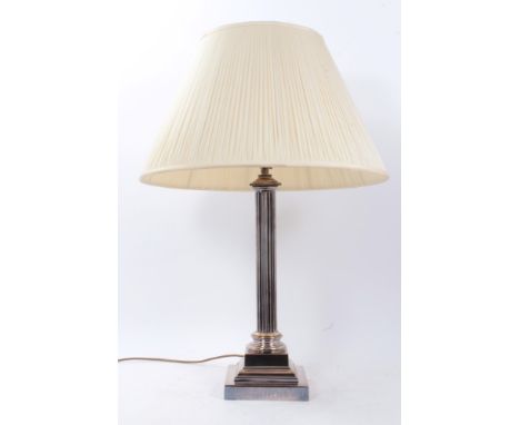 Silver plated Corinthian column table lamp, on stepped square base, 51cm high