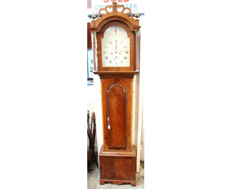 Late 18th / early 19th century longcase clock with eight day movement, twelve inch white enamel arched dial with integral cha