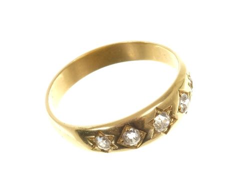 Victorian diamond five stone gypsy ring with five old cut diamonds estimated to weigh a total of approximately 0.35cts, in st