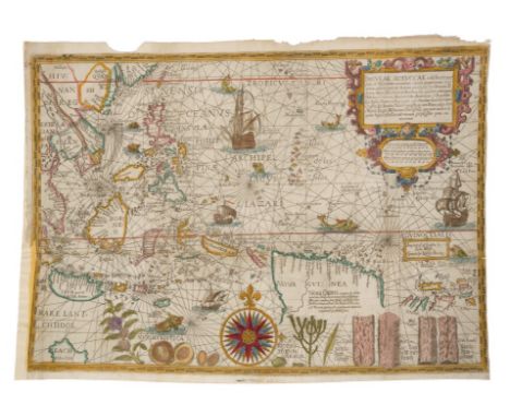 Jan Huygen Van Linschoten (1563-1610), hand-coloured map - ‘Insulae Moluccae’ 1598, ‘imprinted in London by John Wolfe, grave