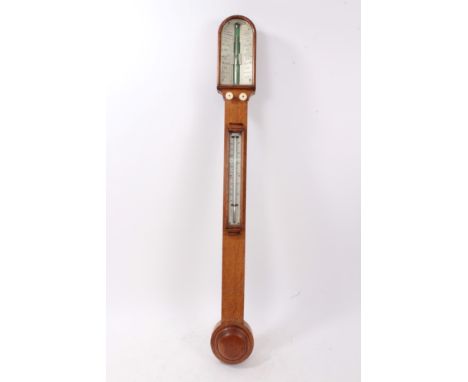 Victorian Negretti and Zambia stick barometer / thermometer with ivory scale in oak case 92cm high