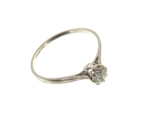 Diamond single stone ring with an old cut diamond estimated to weigh approximately 0.30cts in platinum setting. Finger size P