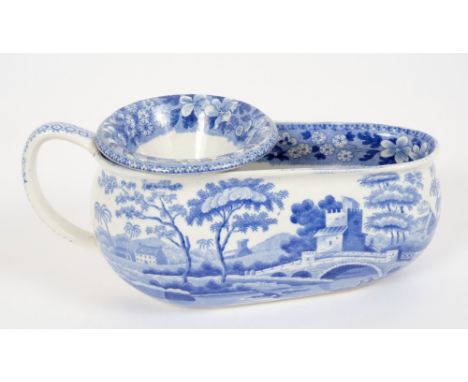 19th century Spode blue and white Bordaloo with printed Tower pattern decoration - 21.5cm and blue and white funnel (2)