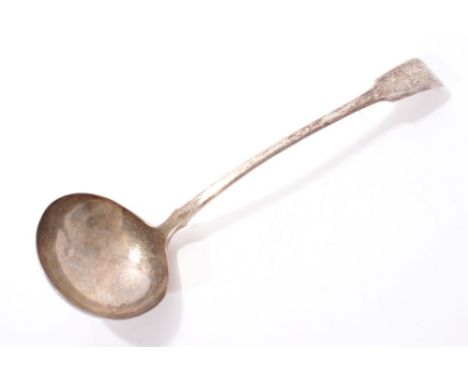 George IV silver fiddle pattern soup ladle, with engraved initial. (London 1825). Maker JB. All at approximately 6ozs. 32cm o