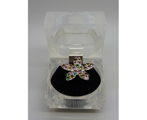 A silver and multi-coloured tourmaline cluster ring, Q, with certificate