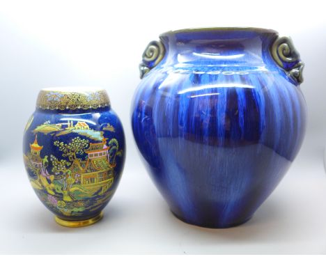 A Danesby Ware pot, 20.5cm and a Carlton Ware bleu royale vase