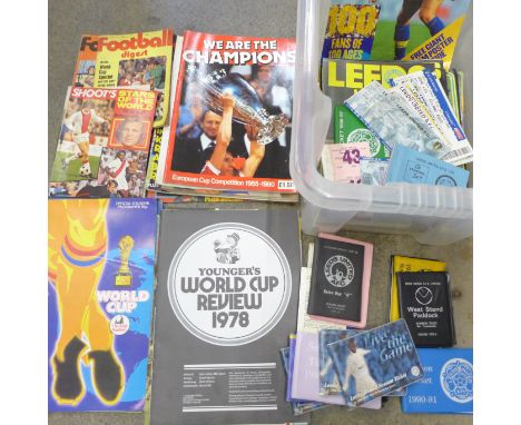 Leeds United match day football programmes, season ticket holders and other football themed brochures