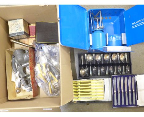 A collection of cutlery and other boxed flatware, together with a Camping Gaz stove, Smiths timer **PLEASE NOTE THIS LOT IS N