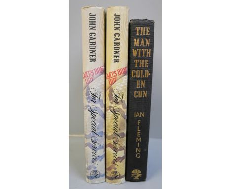 A collection of three James Bond first edition novels, John Gardner's For Special Service, (2 books) and Ian Fleming's The Ma