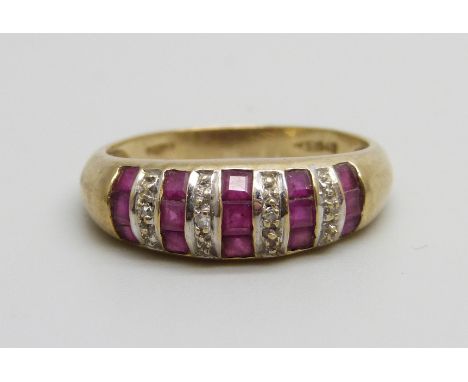 A 9ct gold, ruby and diamond ring, 2.5g, N
