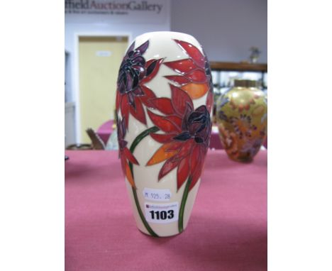 A Moorcroft Pottery Vase, painted in the 'Ruby Red' pattern, designed by Emma Bossons, impressed and painted marks, 18.5cm hi