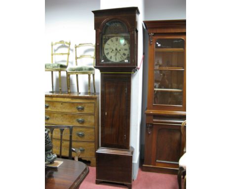 A George III Scottish Mahogany Eight-Day Longcase Clock, the painted white dial with Roman numerals and two subsidiary dials,