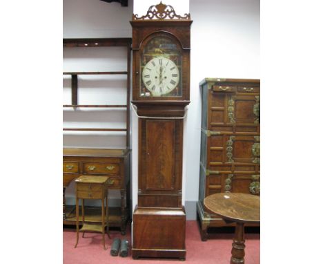 A George III Mahogany Eight-Day Longcase Clock, probably Scottish, the white painted dial with Roman numerals and two subsidi