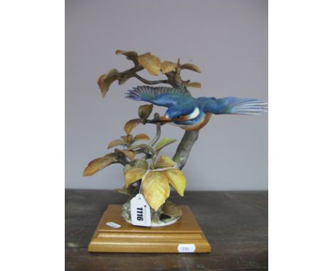 A Royal Worcester Porcelain Model of a Kingfisher Alcedo ispida and Autumn Beech, modelled by Dorothy Doughty, number 93 of a
