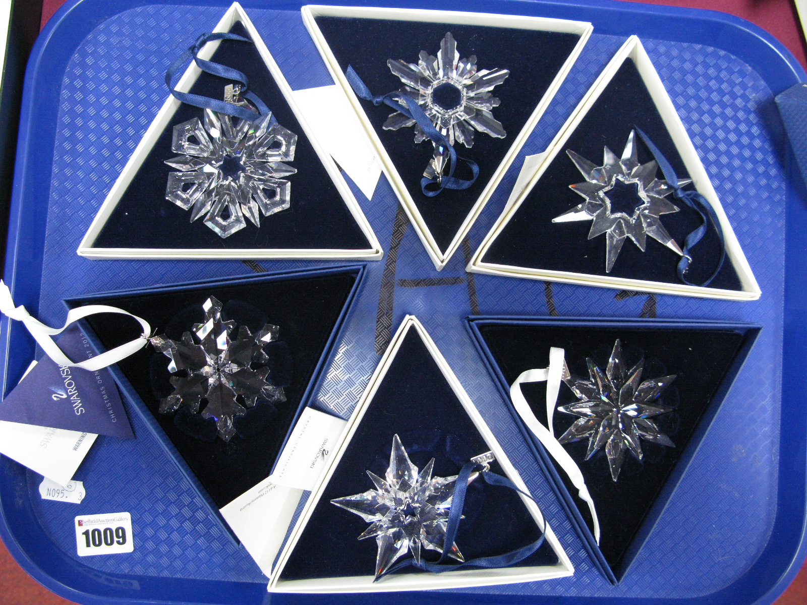 Swarovski Crystal Annual Christmas Ornaments, 1997, 1998, 1999, 2001
