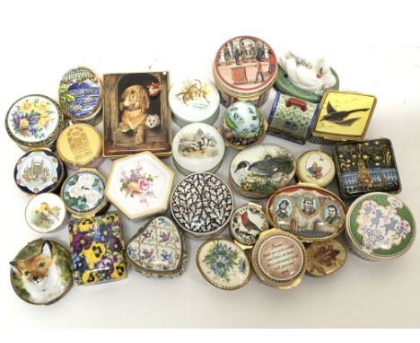 A collection of trinket boxes including Halcyon Days, Derby, Coalport, Royal Worcester and other makers