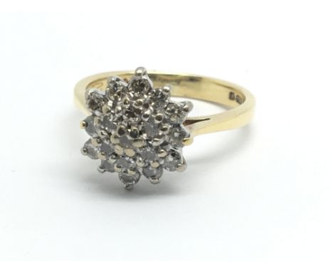 An 18ct yellow gold and diamond cluster ring, approx 0.5ct, ring size approx J