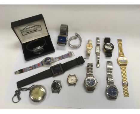 A collection of use pre worn watches comprising a Casio illuminator, Dunlop Formula 70, Gucci, Ben Sherman etc.