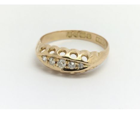 A vintage 18ct yellow gold and five stone diamond ring, size approx O/P