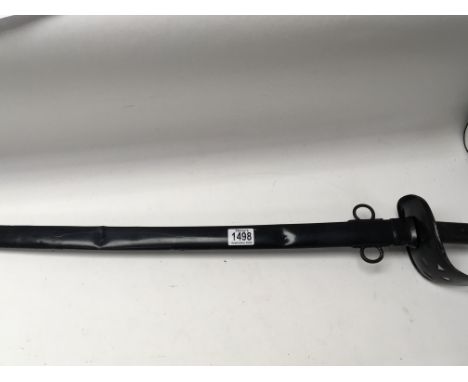 A British Army early 20th century cavalry sword with blacked scabbard marks to the steel blade.