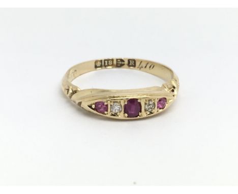 An 18 yellow gold vintage ruby and diamond ring, size approx K/L