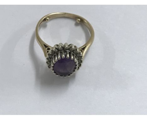 A 9 ct ring Amethyst inset size k , 4 grams total weight