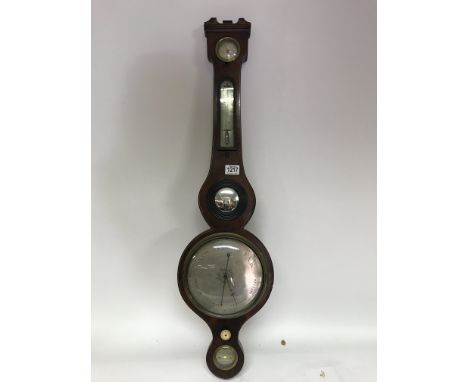 A Georgian mahogany barometer with applied thermometer box and inset mirror