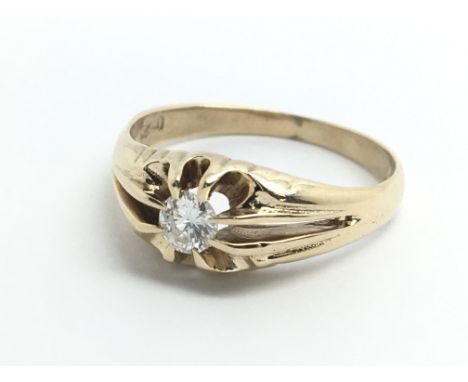 A gents 9ct yellow gold and diamond Gypsy style ring, approx 0.25ct, ring size approx R/S