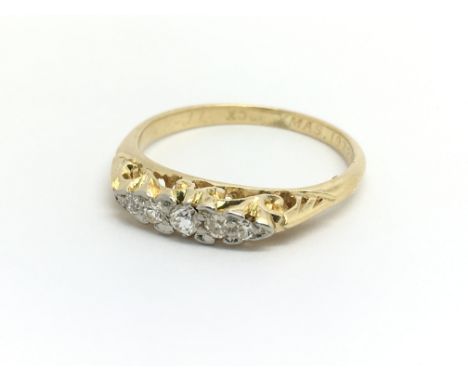 A vintage 18ct yellow gold and five stone diamond ring, ring size approx L/M