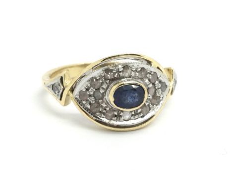 An 18ct yellow gold sapphire and diamond cluster ring, size approx L/M