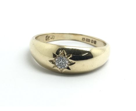 A gents 9ct yellow gold and diamond solitaire ring, approx 0.20ct, size approx S/T