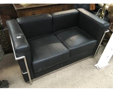 A modern black leather and chrome 2 seater sofa, 125 x 67 x 70cm - NO RESERVE