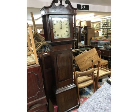 A mahogany and inlaid 30 hour long asked clock with painted dial.