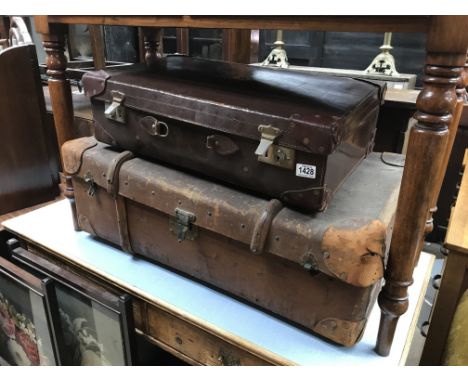3 vintage leather bound luggage cases