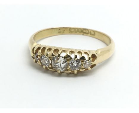 A vintage 18ct yellow gold and five stone diamond ring, approx 0.40ct, ring size approx N