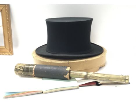 A Vintage folding top hat a telescope and two signed autograph books mainly Theatre artists.