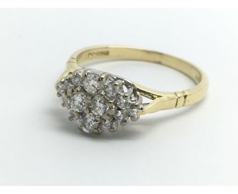 An 18ct yellow gold and diamond cluster ring, approx 0.5ct, ring size approx O/P