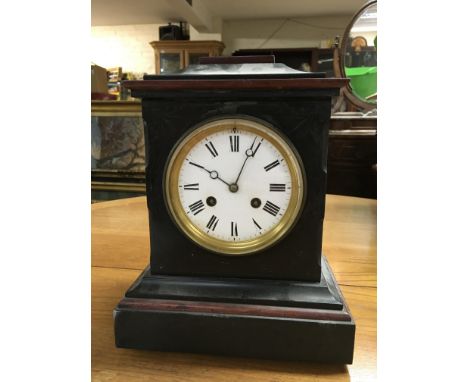 A Victorian black slate and Italian red marble mantle clock - NO RESERVE