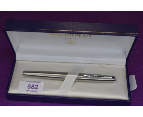 A brushed steel Waterman cartridge fountain pen, made in France
