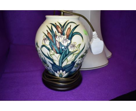 A Moorcroft lamp base 'Lamia' by Rachel Bishop, having Iris and Bullrush design on cream ground.
Condition report - very good