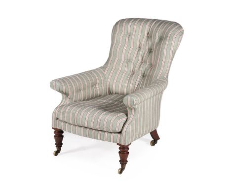 A REGENCY MAHOGANY AND BUTTON UPHOLSTERED ARMCHAIR CIRCA 1820 With ink description to one seat rail, one rear leg stamped 'JB