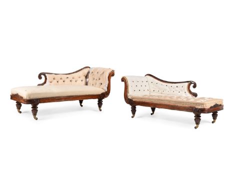 Y A PAIR OF GEORGE IV ROSEWOOD AND UPHOLSTERED DAY BEDSATTRIBUTED TO GILLOWS, CIRCA 1825each 84cm high, 196cm long, 66cm deep