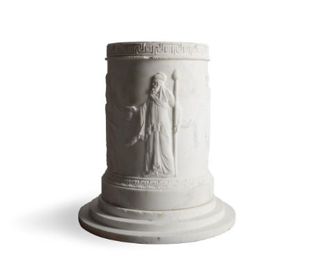 A REGENCY CARRARA MARBLE PEDESTAL PLINTH ATTRIBUTED TO THE CANOVA WORKSHOP FOR THOMAS HOPE CIRCA 1820-1830 With relief decora