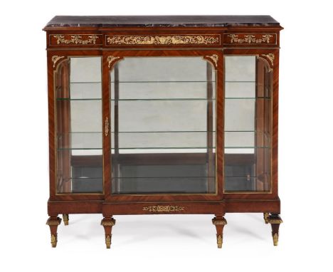 Y  A FRENCH KINGWOOD BREAKFRONT VITRINELATE 19TH/EARLY 20TH CENTURYWith breche violette marble top and gilt metal mounts115cm