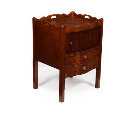 A GEORGE III MAHOGANY SERPENTINE FRONTED NIGHT COMMODE CIRCA 1780With sliding tambour door 76.5cm high, 56cm wide, 48.5cm dee