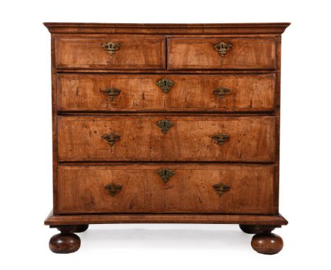 A WILLIAM & MARY BURR AND FIGURED WALNUT CHEST OF DRAWERSCIRCA 1690The top with burr walnut quarter veneers, crossbanded and 