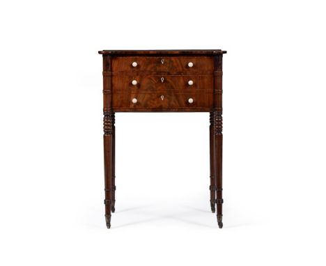 Y A REGENCY MAHOGANY SIDE TABLECIRCA 1820With ivory handles to the two cedar lined drawers, opposing false drawers77.5cm high