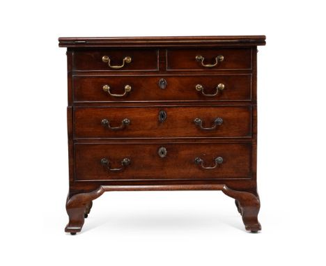 A GEORGE II MAHOGANY MECHANICAL BACHELOR'S CHEST OF DRAWERSIN THE MANNER OF THOMAS POTTER & JOHN KELSEY, CIRCA 1745The hinged