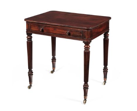 A REGENCY MAHOGANY CHAMBER WRITING TABLE ATTRIBUTED TO GILLOWS, CIRCA 1815 The top with a central hinged section enclosing co